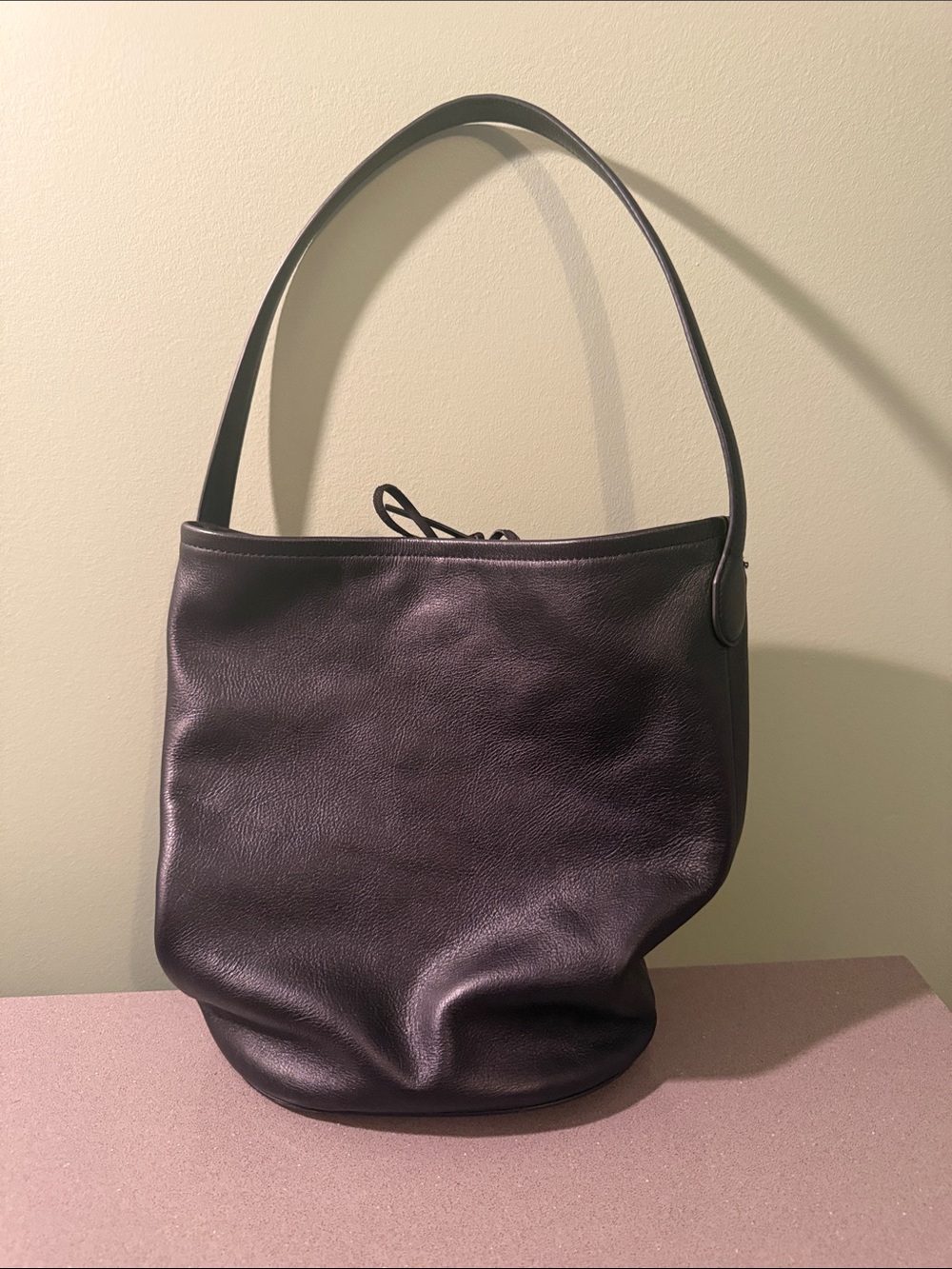 J. Crew Pebbled Leather Bucket Bag in black